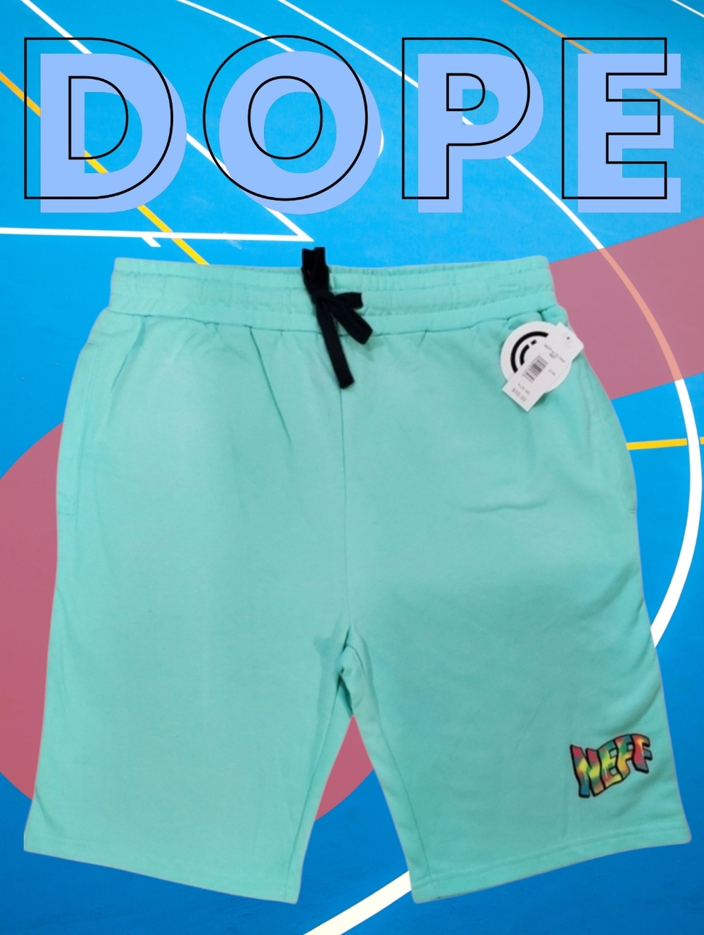Neff Men's Acid Drip Logo Turquoise Fleece Drawstring Fleece Shorts Streetwear M
